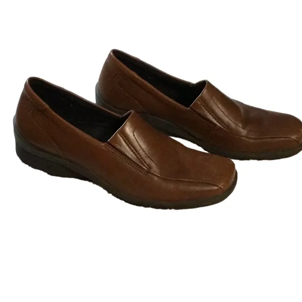 ECCO Camel Brown Leather Shock Point Loafers Comfort Walking Shoes 38